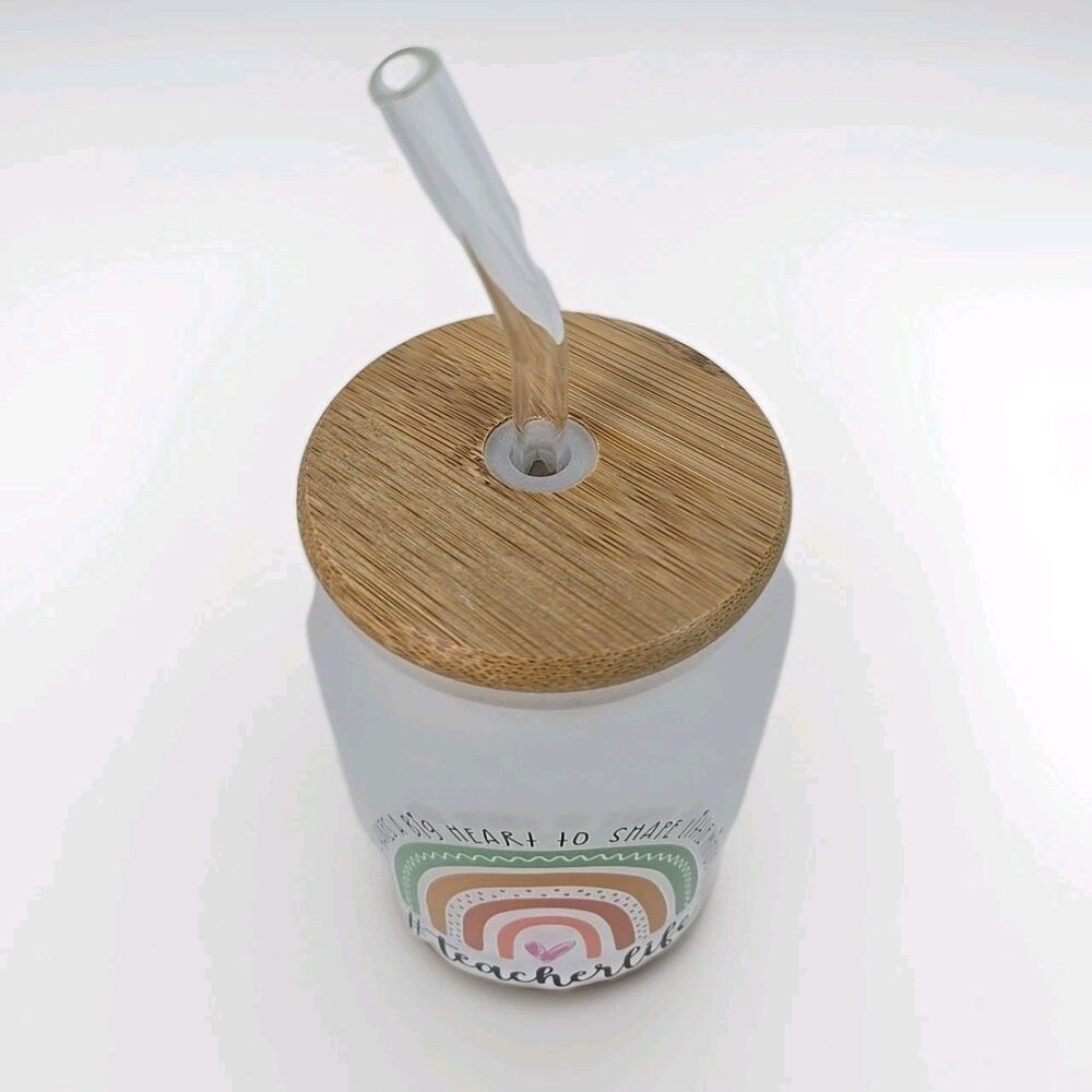 New Teacher Appreciation Frosted Glass Cup Insulated Tumbler 16 Oz Glass - Picture 2 of 5